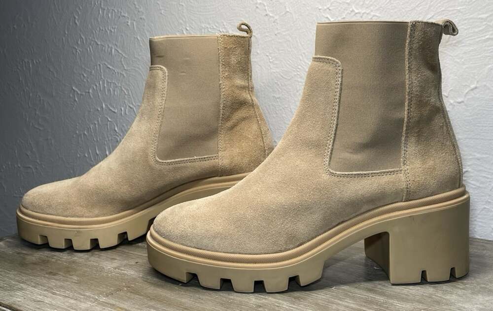 António De Faria 7.5 Suede Leather Chelsea Boot Platform Lug Sole Tan Portugal